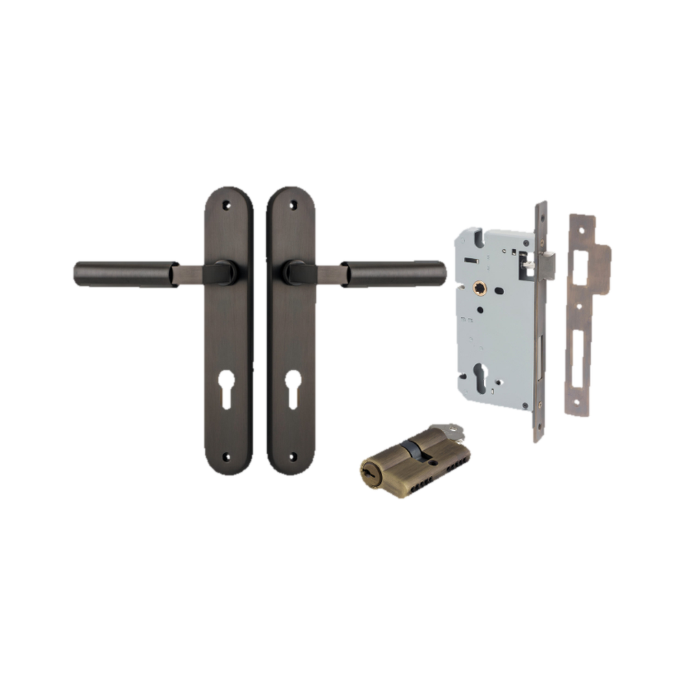 Door Lever Berlin Oval Euro Pair Signature Brass CTC85mm L120xP57mm BPH240xW40mm Mortice Lock Euro Signature Brass CTC85mm Backset 60mm, Euro Cylinder Dual Function 5 Pin Signature Brass 65mm KA4 in Signature Brass