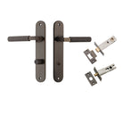 Door Lever Brunswick  Oval Privacy Signature Brass CTC85mm L120xP57mm BPH240xW40mm Privacy Kit Tube Latch Split Cam 'T' Striker Signature Brass Backset 60mm, Privacy Bolt Round Bolt Signature Brass Backset 60mm in Signature Brass