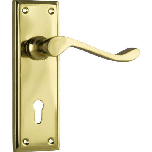 Door Lever Camden Lock Pair Polished Brass H152xW50xP60mm in Polished Brass