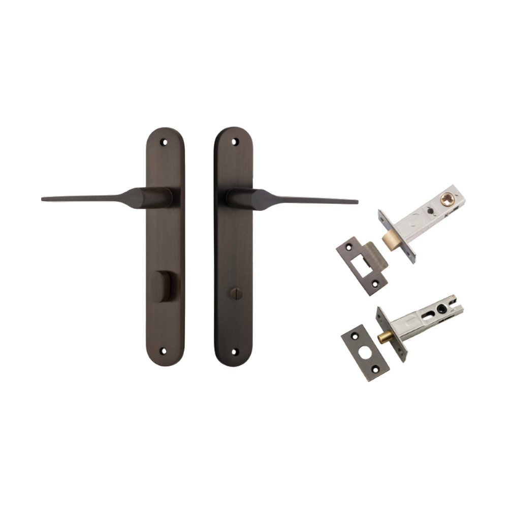 Door Lever Como Oval Privacy Signature Brass CTC85mm L119xP59mm BPH240xW40mm Privacy Kit Tube Latch Split Cam 'T' Striker Signature Brass Backset 60mm, Privacy Bolt Round Bolt Signature Brass Backset 60mm in Signature Brass