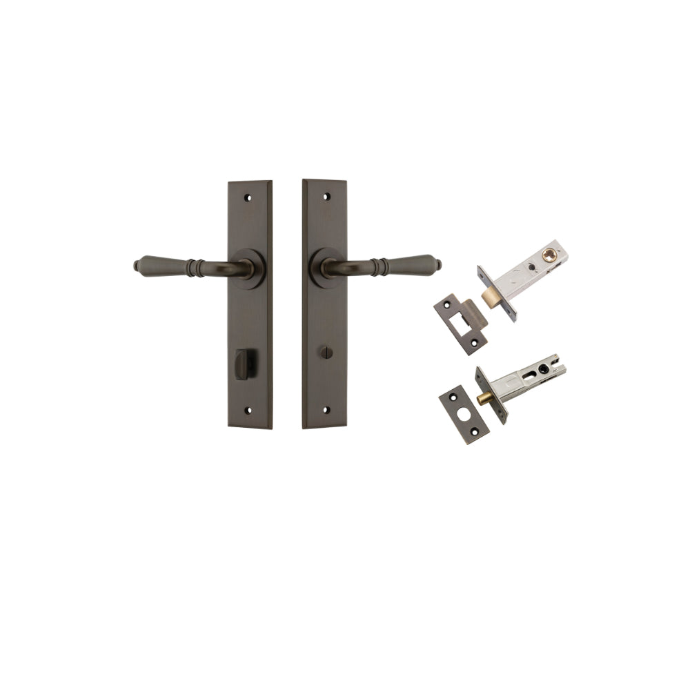 Door Lever Sarlat Chamfered Privacy Signature Brass CTC85mm L111xP55mm BPH240xW50mm Privacy Kit Tube Latch Split Cam 'T' Striker Signature Brass Backset 60mm, Privacy Bolt Round Bolt Signature Brass Backset 60mm in Signature Brass