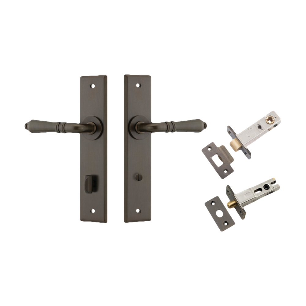Door Lever Sarlat Chamfered Privacy Signature Brass CTC85mm L111xP55mm BPH240xW50mm Privacy Kit Tube Latch Split Cam 'T' Striker Signature Brass Backset 60mm, Privacy Bolt Round Bolt Signature Brass Backset 60mm in Signature Brass