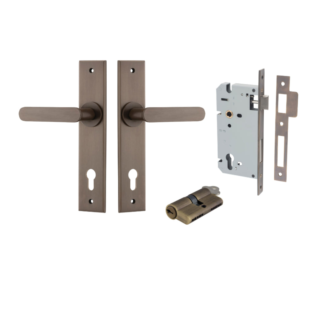 Door Lever Bronte Chamfered Euro Pair Signature Brass CTC85mm L117xP55mm BPH240xW50mm, Mortice Lock Euro Signature Brass CTC85mm Backset 60mm, Euro Cylinder Dual Function 5 Pin Signature Brass 65mm KA4 in Signature Brass