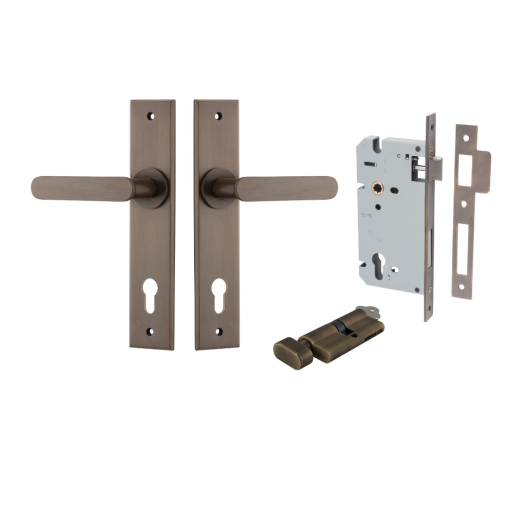 Door Lever Bronte Chamfered Euro Pair Signature Brass CTC85mm L117xP55mm BPH240xW50mm, Mortice Lock Euro Signature Brass CTC85mm Backset 60mm, Euro Cylinder Key Thumb 5 Pin Signature Brass 65mm KA4 in Signature Brass