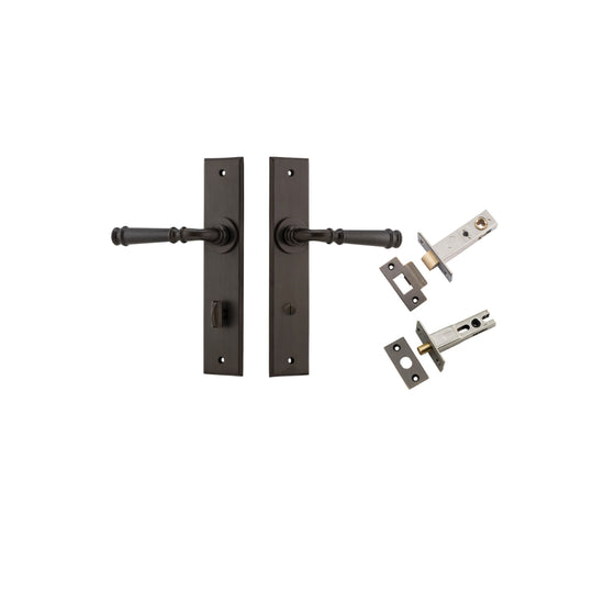 Door Lever Verona Chamfered Privacy Signature Brass CTC85mm L122xP58mm BPH240xW50mm Privacy Kit Tube Latch Split Cam 'T' Striker Signature Brass Backset 60mm, Privacy Bolt Round Bolt Signature Brass Backset 60mm in Signature Brass