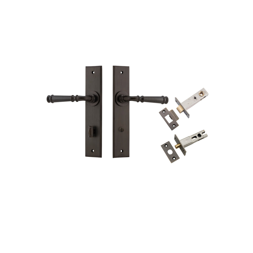 Door Lever Verona Chamfered Privacy Signature Brass CTC85mm L122xP58mm BPH240xW50mm Privacy Kit Tube Latch Split Cam 'T' Striker Signature Brass Backset 60mm, Privacy Bolt Round Bolt Signature Brass Backset 60mm in Signature Brass