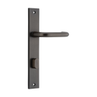 Pair of Iver Oslo Lever handles on rectangular backplates, architectural hardware for doors, with a sleek modern design.
