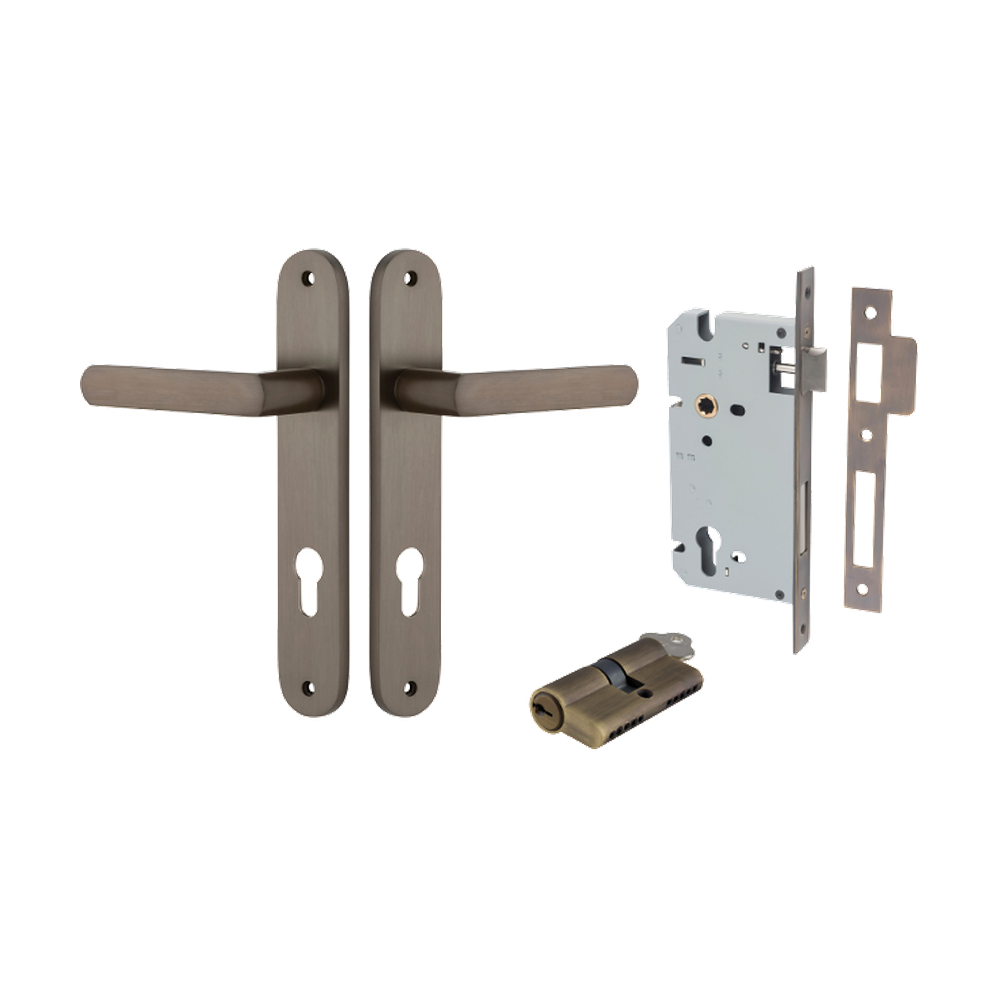Door Lever Osaka Oval Euro Pair Signature Brass CTC85mm H240xW40xP55mm Entrance Kit Mortice Lock Euro Signature Brass CTC85mm Backset 60mm, Euro Cylinder Dual Function 5 Pin Signature Brass L65mm KA1 in Signature Brass