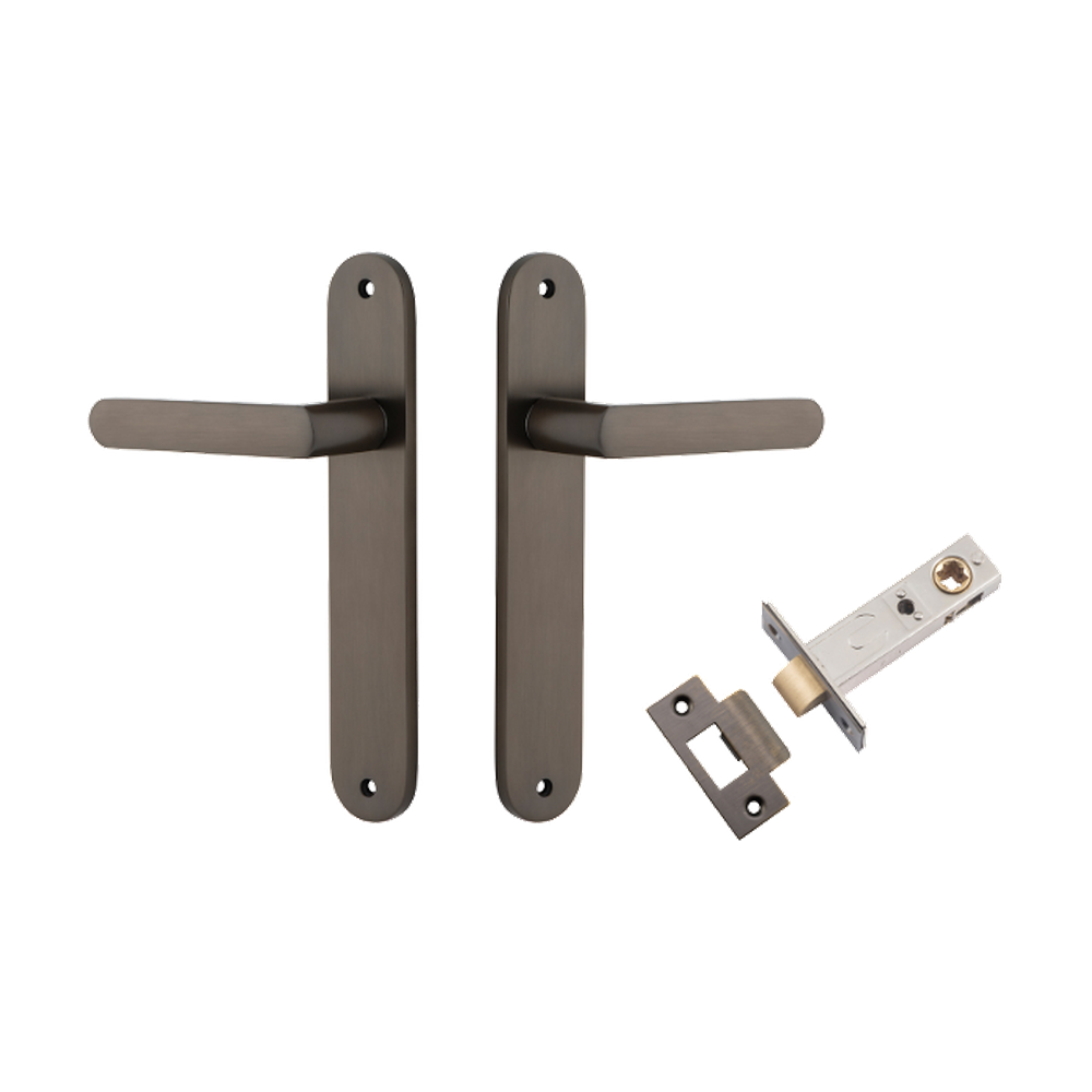 Door Lever Osaka Oval Latch Pair Signature Brass H240xW40xP55mm Passage Kit Tube Latch Split Cam 'T' Striker Signature Brass Backset 60mm in Signature Brass