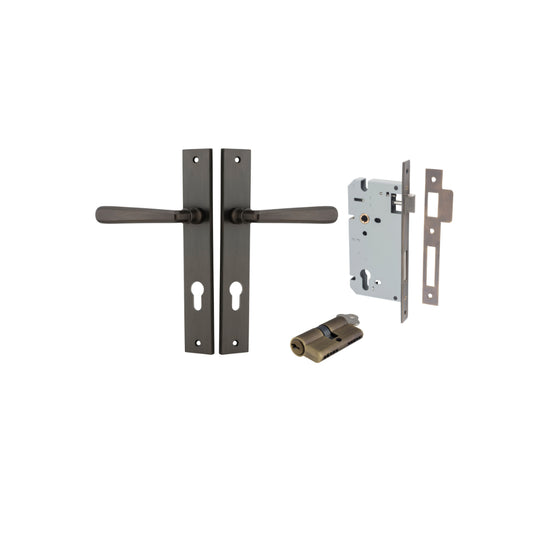 Door Lever Copenhagen Rectangular Euro Pair Signature Brass CTC85mm H240xW38xP61mm Entrance Kit, Mortice Lock Euro Signature Brass CTC85mm Backset 60mm, Euro Cylinder Dual Function 5 Pin Signature Brass L65mm KA1 in Signature Brass