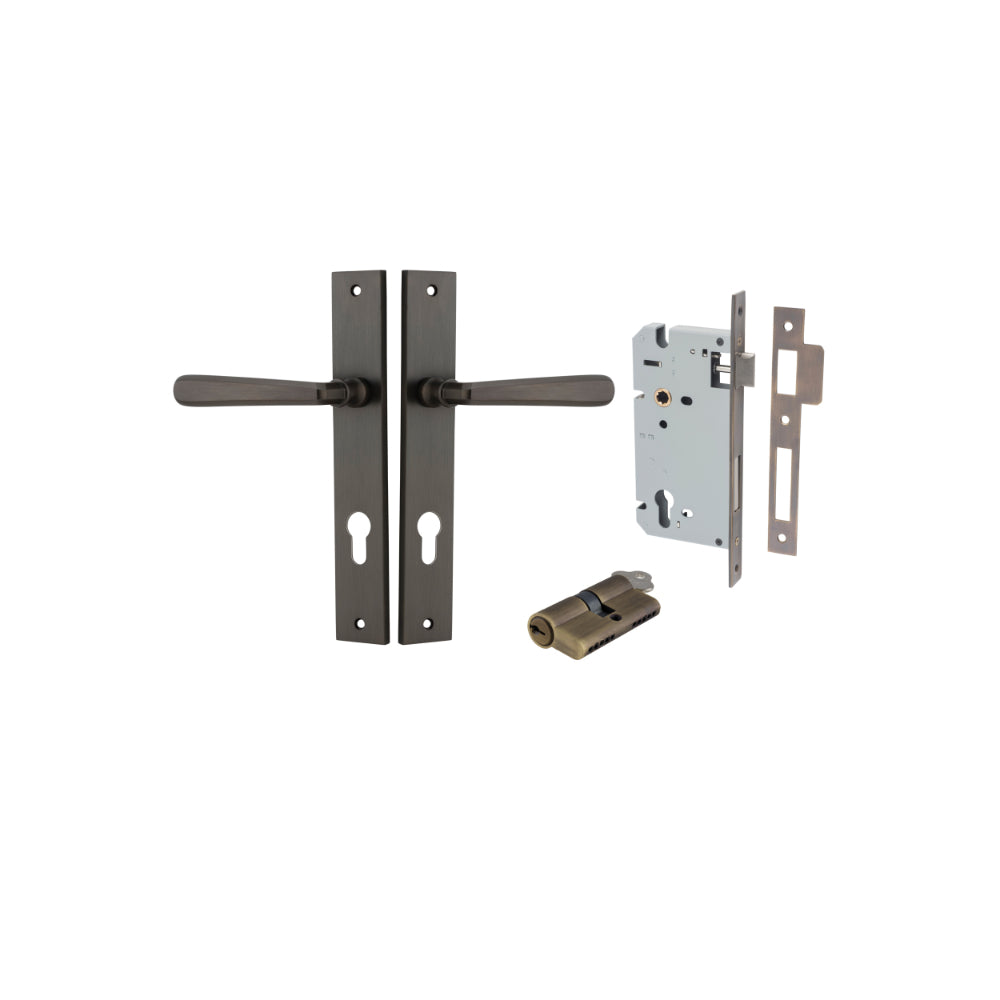 Door Lever Copenhagen Rectangular Euro Pair Signature Brass CTC85mm H240xW38xP61mm Entrance Kit, Mortice Lock Euro Signature Brass CTC85mm Backset 60mm, Euro Cylinder Dual Function 5 Pin Signature Brass L65mm KA1 in Signature Brass
