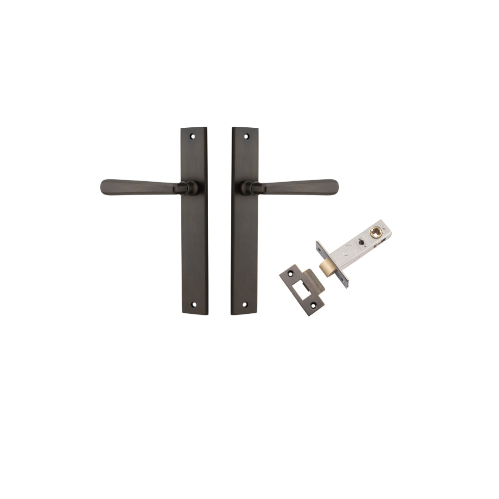 Door Lever Copenhagen Rectangular Latch Pair Signature Brass H240xW38xP61mm Passage Kit, Tube Latch Split Cam 'T' Striker Signature Brass Backset 60mm in Signature Brass