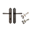 Door Lever Copenhagen Shouldered Privacy Pair Signature Brass CTC85mm H250xW48xP61mm Inbuilt Privacy Kit Tube Latch Split Cam 'T' Striker Signature Brass Backset 60mm, Privacy Bolt Round Bolt Signature Brass Backset 60mm in Signature Brass