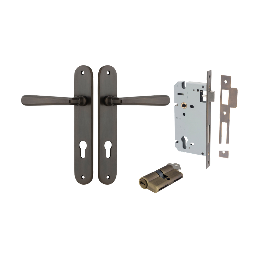 Door Lever Copenhagen Oval Euro Pair Signature Brass CTC85mm H240xW40xP61mm Entrance Kit Mortice Lock Euro Signature Brass CTC85mm Backset 60mm, Euro Cylinder Dual Function 5 Pin Signature Brass L65mm KA1 in Signature Brass