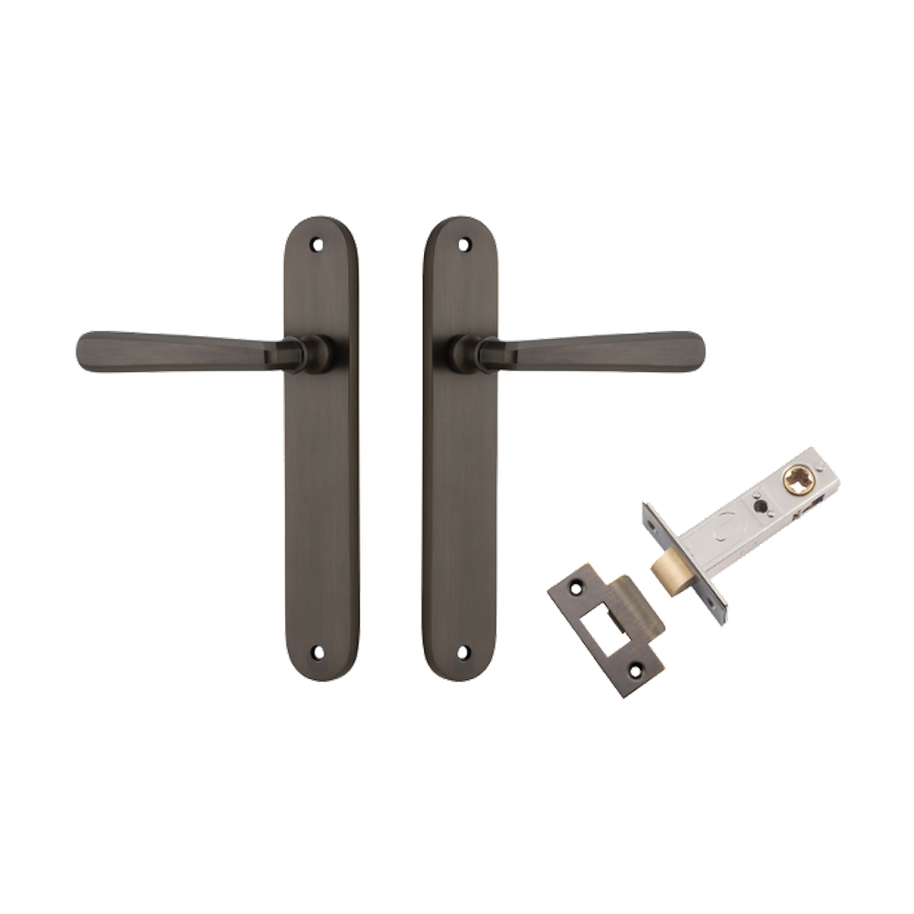 Door Lever Copenhagen Oval Latch Pair Signature Brass H240xW40xP61mm Passage Kit Tube Latch Split Cam 'T' Striker Signature Brass Backset 60mm in Signature Brass