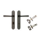 Door Lever Copenhagen Oval Privacy Pair Signature Brass CTC85mm H240xW40xP61mm Inbuilt Privacy Kit Tube Latch Split Cam 'T' Striker Signature Brass Backset 60mm, Privacy Bolt Round Bolt Signature Brass Backset 60mm in Signature Brass
