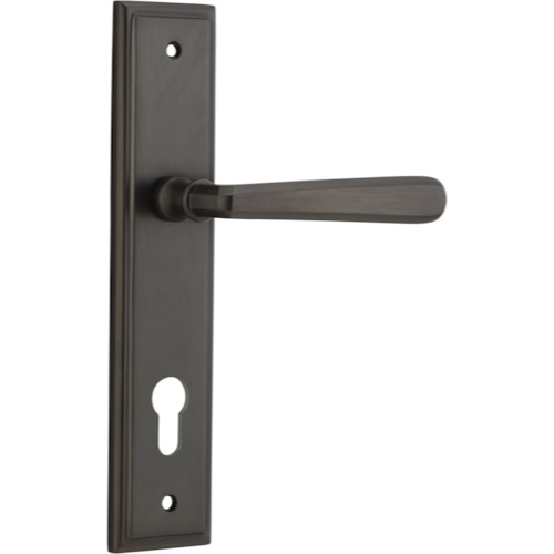 Door Lever Copenhagen Stepped Euro Pair Signature Brass CTC85mm H237xW50xP61mm in Signature Brass