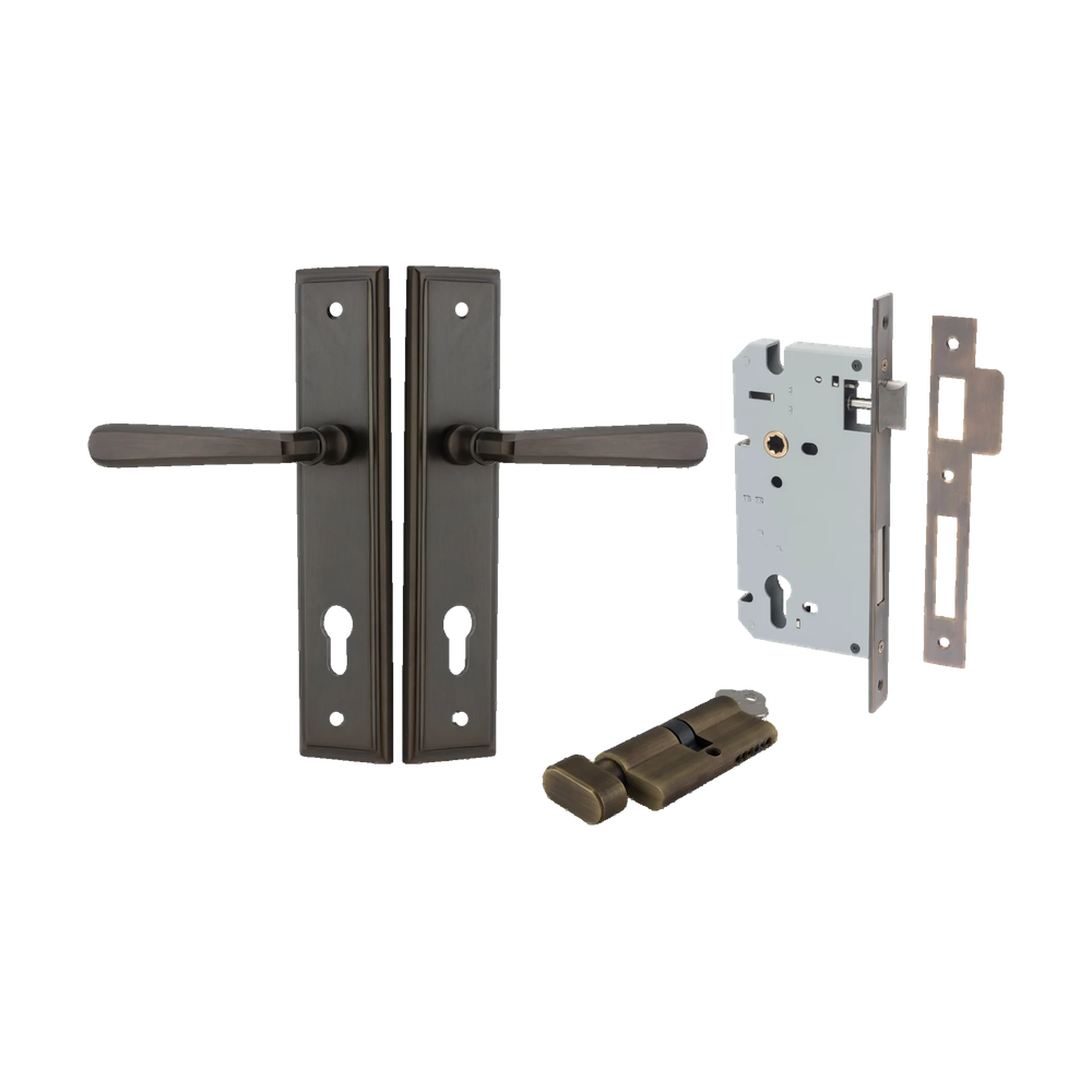 Door Lever Copenhagen Stepped Signature Brass Key / Thumb Entrance Kit in Signature Brass