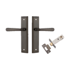 Pair of Iver Copenhagen lever handles on stepped backplates, architectural hardware with a sleek, modern design.