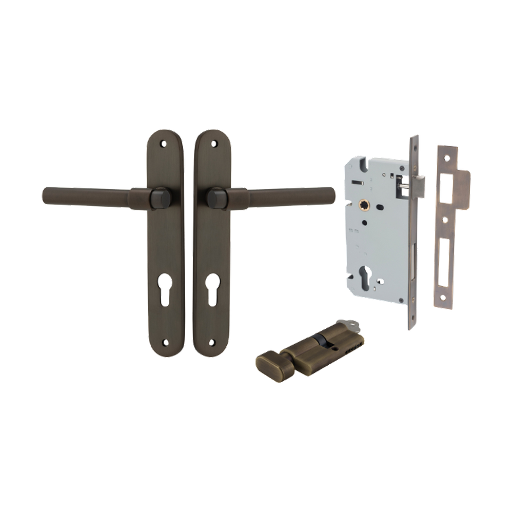 Door Lever Helsinki Oval Euro Pair Signature Brass CTC85mm H240xW40xP44mm Entrance Kit Mortice Lock Euro Signature Brass CTC85mm Backset 60mm, Euro Cylinder Key Thumb 6 Pin Signature Brass L70mm KA1 in Signature Brass