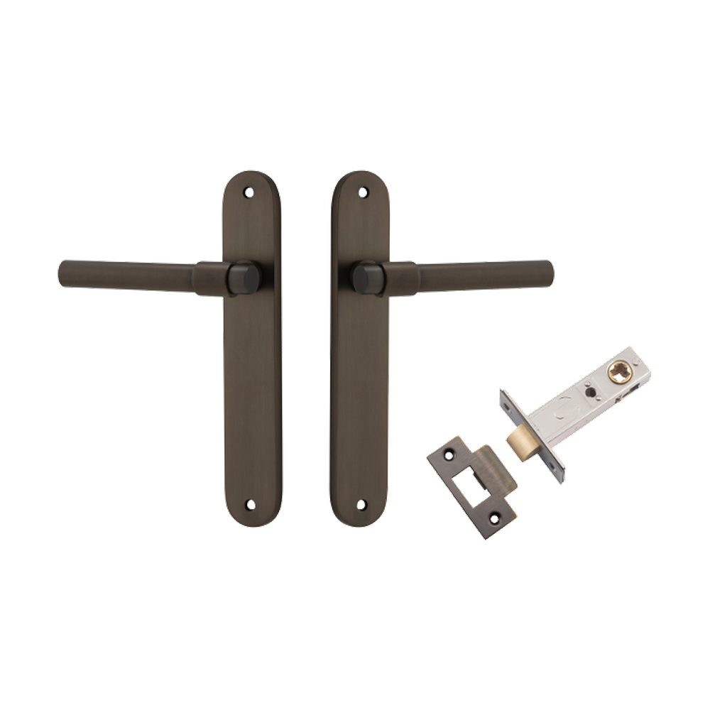 Door Lever Helsinki Oval Latch Pair Signature Brass H240xW40xP44mm Passage Kit Tube Latch Split Cam 'T' Striker Signature Brass Backset 60mm in Signature Brass