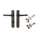 Door Lever Helsinki Oval Privacy Pair Signature Brass CTC85mm H240xW40xP44mm Privacy Kit Tube Latch Split Cam 'T' Striker Signature Brass Backset 60mm, Privacy Bolt Round Bolt Signature Brass Backset 60mm in Signature Brass