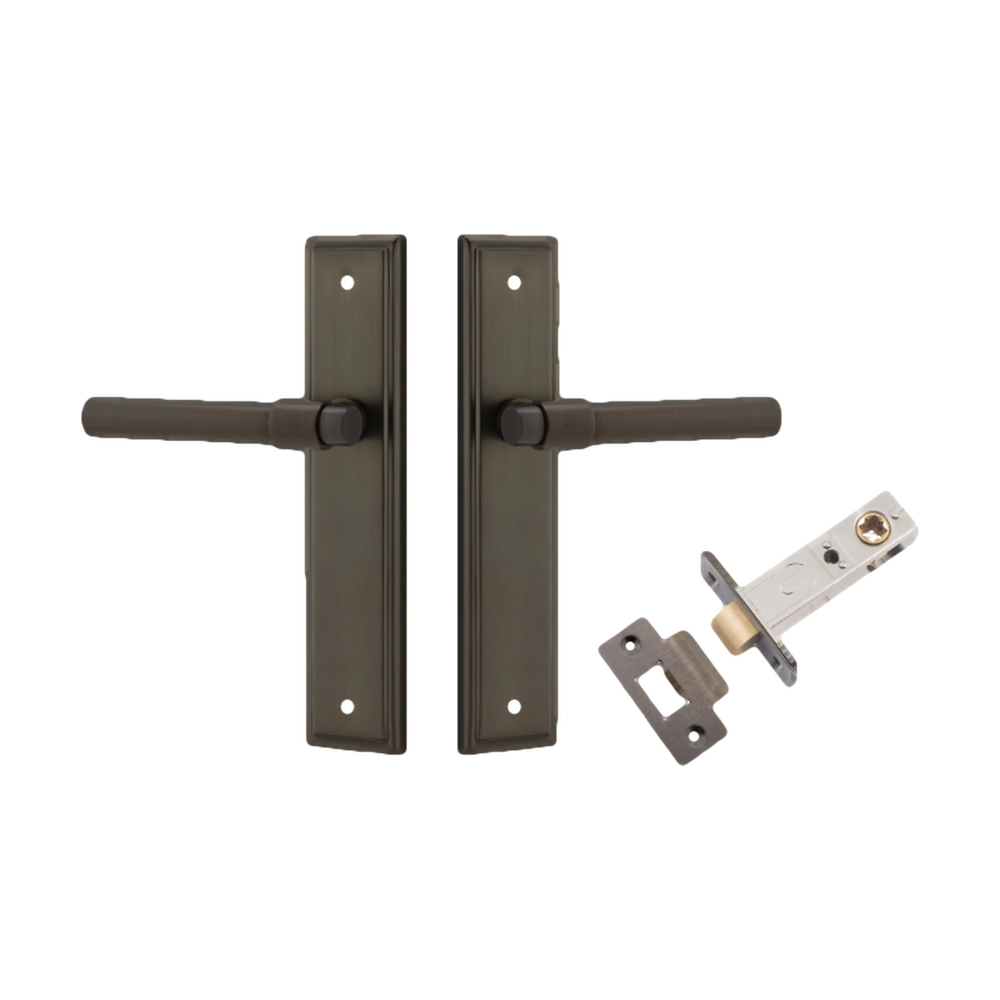 Door Lever Helsinki Stepped Latch Pair Signature Brass H237xW50xP44mm Passage Kit Tube Latch Split Cam 'T' Striker Signature Brass Backset 60mm in Signature Brass