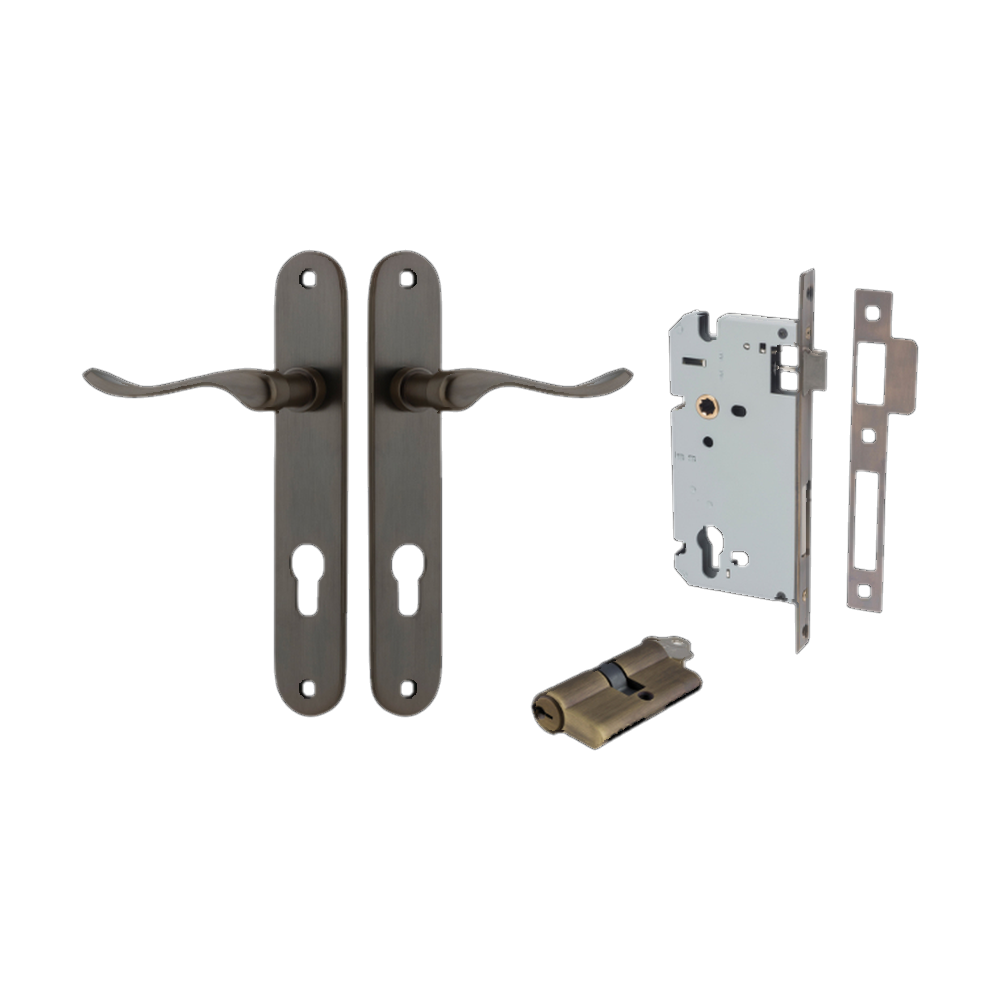 Door Lever Stirling Oval Euro Pair Signature Brass CTC85mm H240xW40xP64mm Entrance Kit Mortice Lock Euro Signature Brass CTC85mm Backset 60mm, Euro Cylinder Dual Function 5 Pin Signature Brass L65mm KA1 in Signature Brass