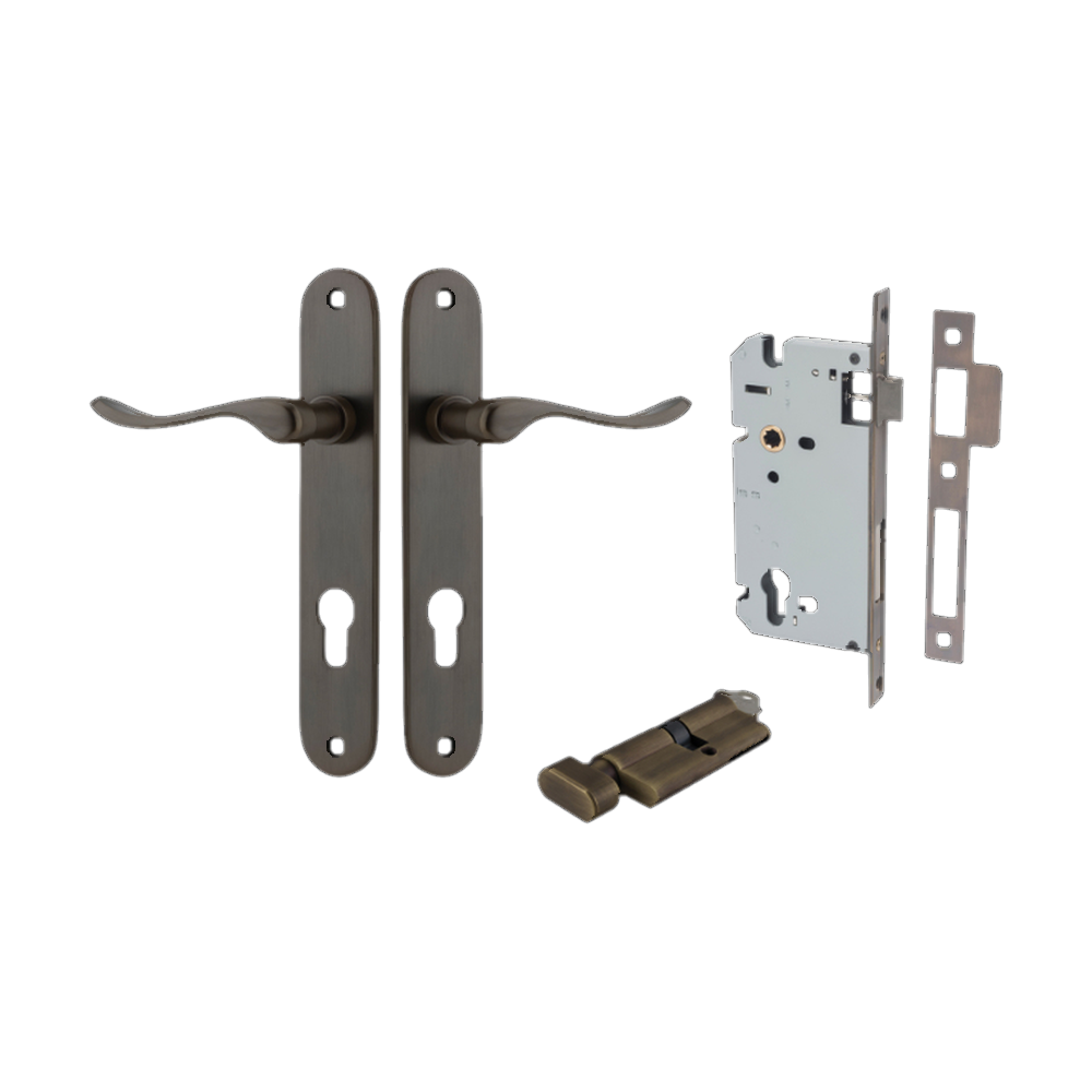 Door Lever Stirling Oval Euro Pair Signature Brass CTC85mm H240xW40xP64mm Entrance Kit Mortice Lock Euro Signature Brass CTC85mm Backset 60mm, Euro Cylinder Key Thumb 6 Pin Signature Brass L70mm KA1 in Signature Brass