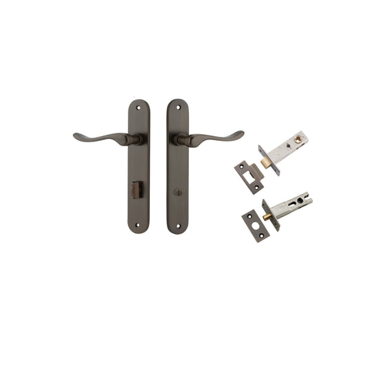Door Lever Stirling Oval Privacy Pair Signature Brass CTC85mm H240xW40xP64mm Privacy Kit Tube Latch Split Cam 'T' Striker Signature Brass Backset 60mm, Privacy Bolt Round Bolt Signature Brass Backset 60mm in Signature Brass