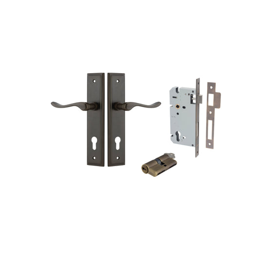 Door Lever Stirling Stepped Euro Pair Signature Brass CTC85mm H237xW50xP64mm Entrance Kit Mortice Lock Euro Signature Brass CTC85mm Backset 60mm, Euro Cylinder Dual Function 5 Pin Signature Brass L65mm KA1 in Signature Brass