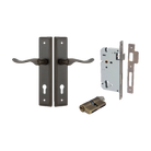 Door Lever Stirling Stepped Euro Pair Signature Brass CTC85mm H237xW50xP64mm Entrance Kit Mortice Lock Euro Signature Brass CTC85mm Backset 60mm, Euro Cylinder Dual Function 5 Pin Signature Brass L65mm KA1 in Signature Brass