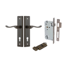 Door Lever Stirling Stepped Euro Pair Signature Brass CTC85mm H237xW50xP64mm Entrance Kit Mortice Lock Euro Signature Brass CTC85mm Backset 60mm, Euro Cylinder Key Thumb 6 Pin Signature Brass L70mm KA1 in Signature Brass