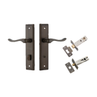 Door Lever Stirling Stepped Privacy Pair Signature Brass CTC85mm H237xW50xP64mm Privacy Kit Tube Latch Split Cam 'T' Striker Signature Brass Backset 60mm, Privacy Bolt Round Bolt Signature Brass Backset 60mm in Signature Brass