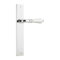 Door Lever Sarlat on Long Backplate Polished Chrome H240xW38xP55mm in Polished Chrome