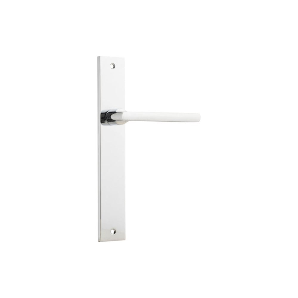 Pair of Iver Baltimore lever door handles on rectangular backplates, showcasing sleek black hardware for modern interior doors.