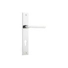 Pair of Iver Baltimore lever door handles on rectangular backplates, featuring a sleek, modern design in a polished finish.