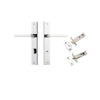 Door Lever Baltimore Rectangular Privacy Polished Chrome CTC85mm H240xW38xP55mm Inbuilt Privacy Kit, Tube Latch Split Cam 'T' Striker Polished Chrome Backset 60mm, Privacy Bolt Round Bolt Polished Chrome Backset 60mm in Polished Chrome