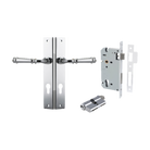 Door Lever Verona Rectangular Euro Polished Chrome CTC85mm H240xW38xP59mm Entrance Kit, Mortice Lock Euro Polished Chrome CTC85mm Backset 60mm, Euro Cylinder Dual Function 5 Pin Polished Chrome L65mm KA1 in Polished Chrome