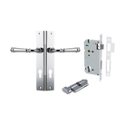 Door Lever Verona Rectangular Euro Polished Chrome CTC85mm H240xW38xP59mm Entrance Kit, Mortice Lock Euro Polished Chrome CTC85mm Backset 60mm, Euro Cylinder Key Thumb 6 Pin Polished Chrome L70mm KA1 in Polished Chrome