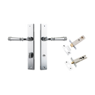 Door Lever Verona Rectangular Privacy Polished Chrome CTC85mm H240xW38xP59mm Inbuilt Privacy Kit, Tube Latch Split Cam 'T' Striker Polished Chrome Backset 60mm, Privacy Bolt Round Bolt Polished Chrome Backset 60mm in Polished Chrome