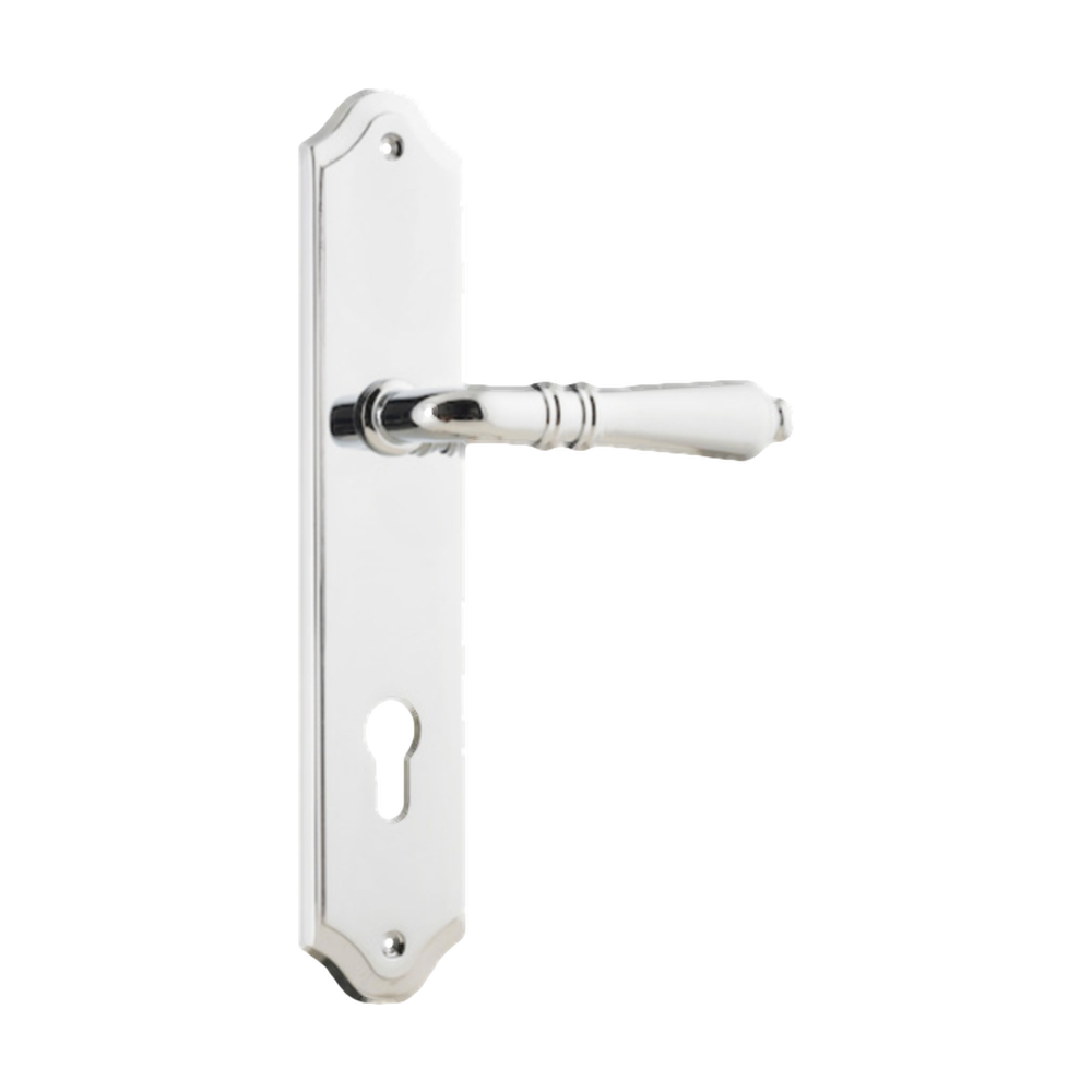 Door Lever Sarlat Shouldered Euro Polished Chrome CTC85mm H250xW48xP57mm in Polished Chrome