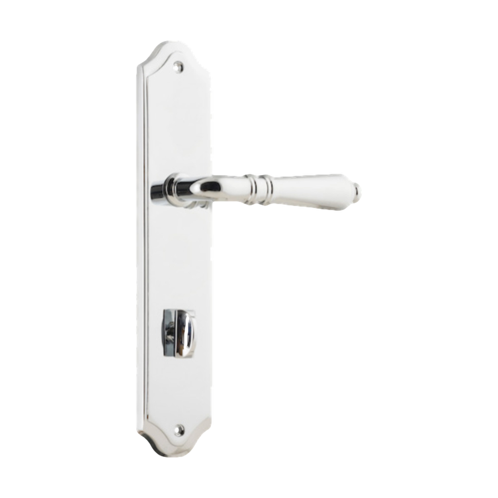 Door Lever Sarlat Shouldered Privacy Polished Chrome CTC85mm H250xW48xP57mm in Polished Chrome