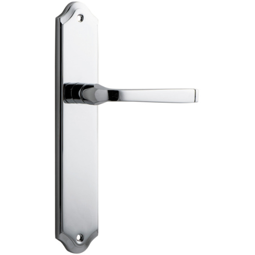 Pair of Iver Annecy lever handles on shouldered backplates, featuring a sleek, modern design for door hardware.