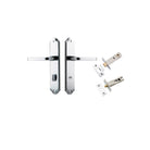 Door Lever Annecy Shouldered Privacy Polished Chrome CTC85mm H240xW50xP65mm Inbuilt Privacy Kit Tube Latch Split Cam 'T' Striker Polished Chrome Backset 60mm, Privacy Bolt Round Bolt Polished Chrome Backset 60mm in Polished Chrome
