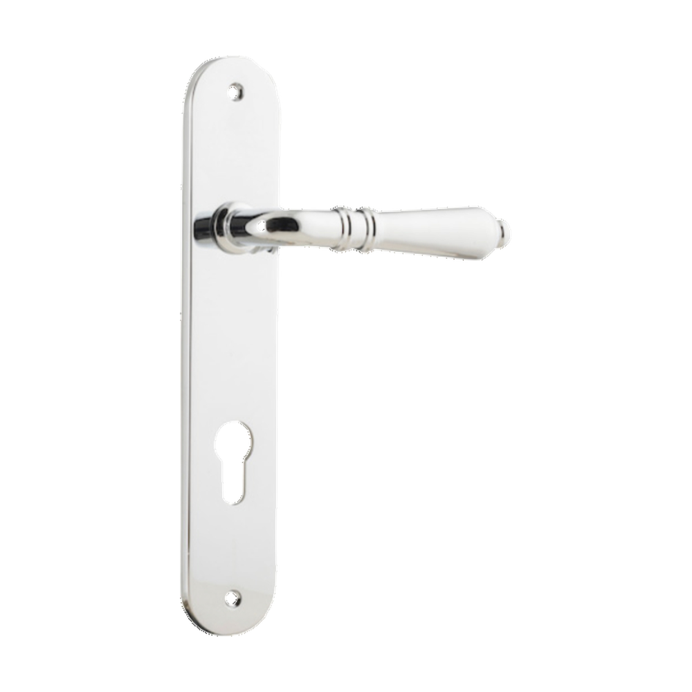 Door Lever Sarlat Oval Euro Polished Chrome CTC85mm H230xW40xP55mm in Polished Chrome