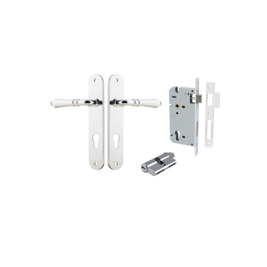 Door Lever Sarlat Oval Euro Polished Chrome CTC85mm H240xW40xP55mm Entrance Kit Mortice Lock Euro Polished Chrome CTC85mm Backset 60mm, Euro Cylinder Dual Function 5 Pin Polished Chrome L65mm KA1 in Polished Chrome