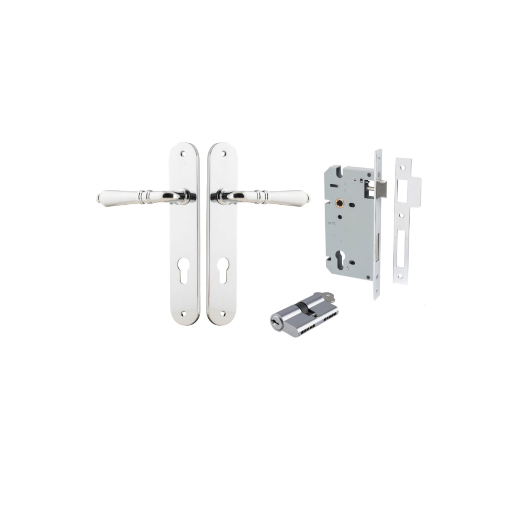 Door Lever Sarlat Oval Euro Polished Chrome CTC85mm H240xW40xP55mm Entrance Kit Mortice Lock Euro Polished Chrome CTC85mm Backset 60mm, Euro Cylinder Dual Function 5 Pin Polished Chrome L65mm KA1 in Polished Chrome