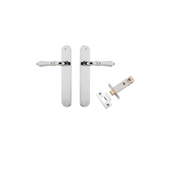 Door Lever Sarlat Oval Latch Polished Chrome H240xW40xP55mm Passage Kit Tube Latch Split Cam 'T' Striker Polished Chrome Backset 60mm in Polished Chrome