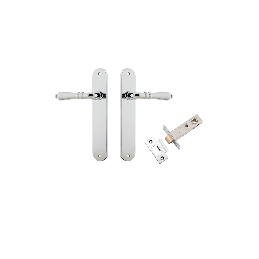 Door Lever Sarlat Oval Latch Polished Chrome H240xW40xP55mm Passage Kit Tube Latch Split Cam 'T' Striker Polished Chrome Backset 60mm in Polished Chrome